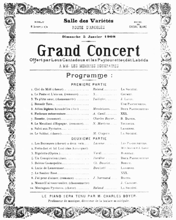 Affiche d'un concert des Cantadous (le 5 janvier 1908)